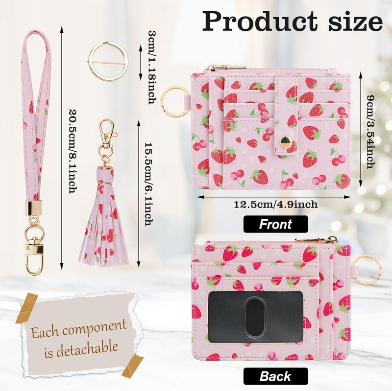 KNGITRYI Small Wristlet Wallets for Women RFID Credit Card Holder Wallet Keychain Wristlet Wallet Credit Card Wallets for Women (Strawberry) - Image 2